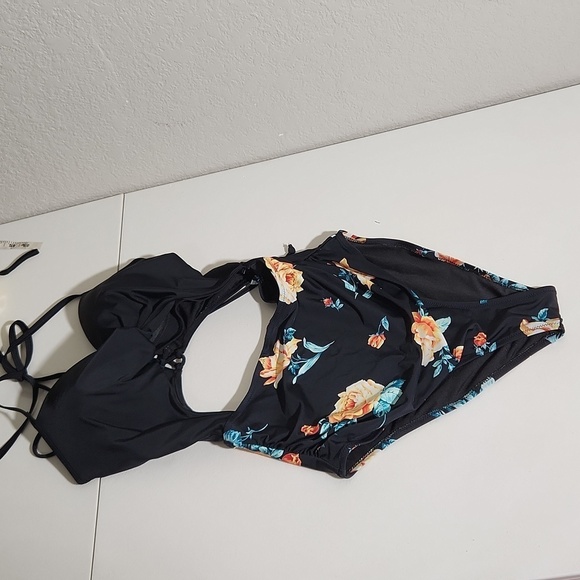 Cupshe Swimsuit Womens Floral Open One Piece Tummy Lace Back Neck - Picture 1 of 14